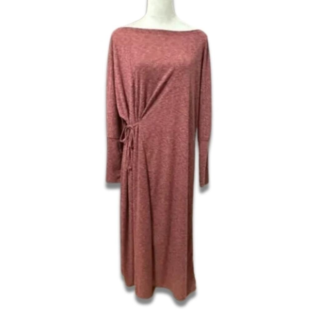 Caslon Shift Maxi Dress Boat Neck Long Sleeve Lightweight Heathered Pink S NWOT
